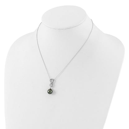 Sterling Silver Rhodium Plated Tahitian Pearl/cz Infinity Necklace/earring Set