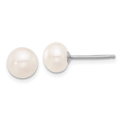 Sterling Silver Rhodium Plated White Fwc Pearl 18in Necklace/post Earring Set