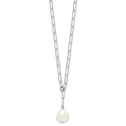 Sterling Silver Rhodium Plated 12-13mm Fwc Pearl Adjustable 24in Necklace