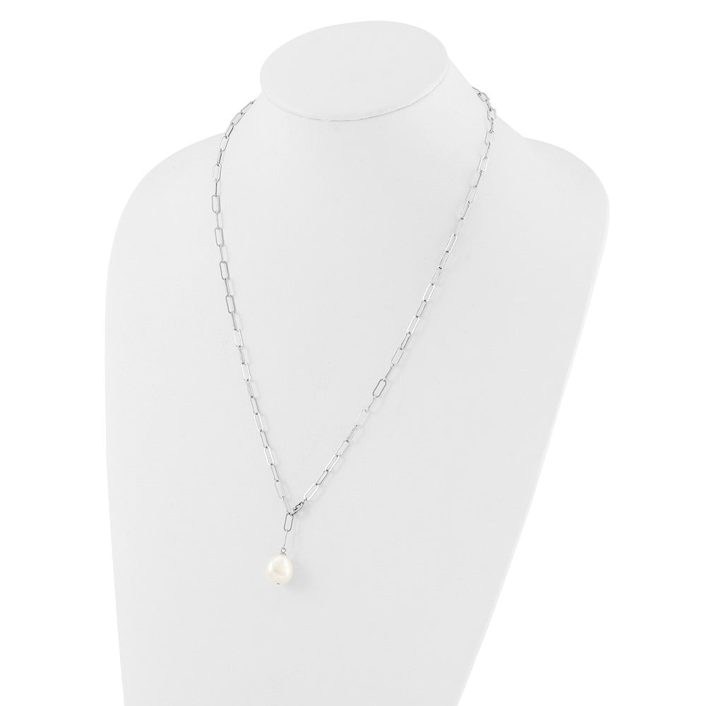 Sterling Silver Rhodium Plated 12-13mm Fwc Pearl Adjustable 24in Necklace