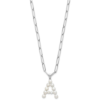 Sterling Silver Rhodium Plated 3-5.5mm Fwc Pearl Letter 18in Necklace