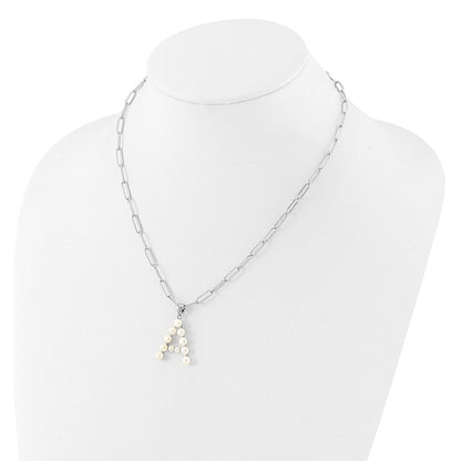 Sterling Silver Rhodium Plated 3-5.5mm Fwc Pearl Letter 18in Necklace