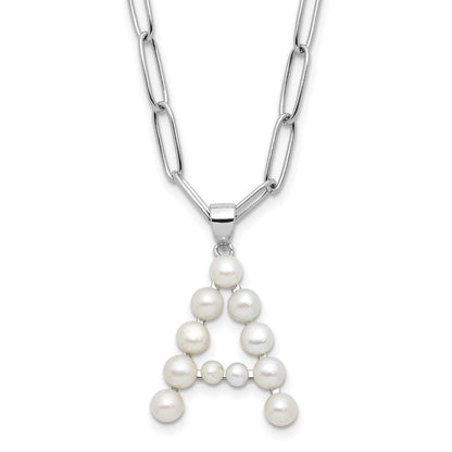 Sterling Silver Rhodium Plated 3-5.5mm Fwc Pearl Letter 18in Necklace