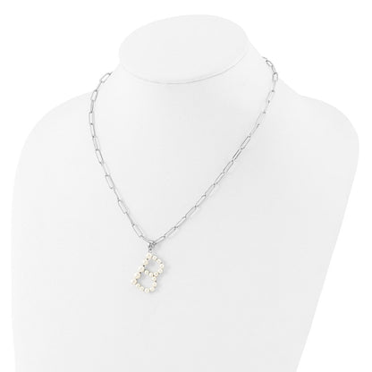 Sterling Silver Rhodium Plated 3-5.5mm Fwc Pearl Letter B 18in Necklace