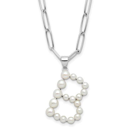 Sterling Silver Rhodium Plated 3-5.5mm Fwc Pearl Letter B 18in Necklace