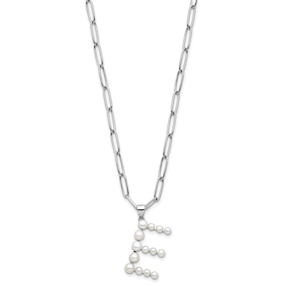 Sterling Silver Rhodium Plated 3-5.5mm Fwc Pearl Letter E 18in Necklace