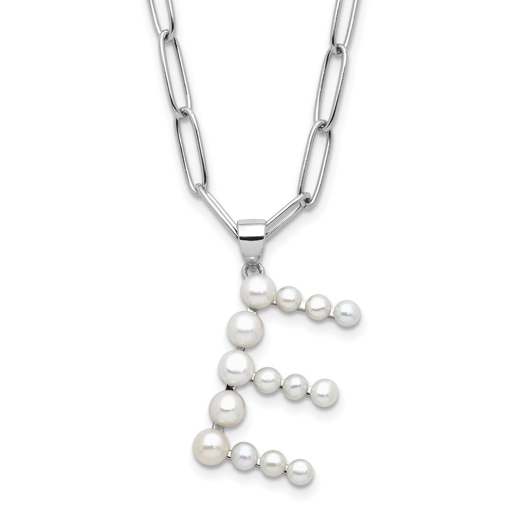 Sterling Silver Rhodium Plated 3-5.5mm Fwc Pearl Letter E 18in Necklace