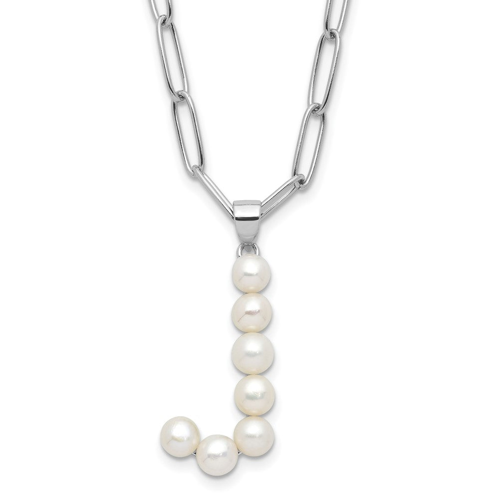 Sterling Silver Rhodium Plated 3-5.5mm Fwc Pearl Letter J 18in Necklace
