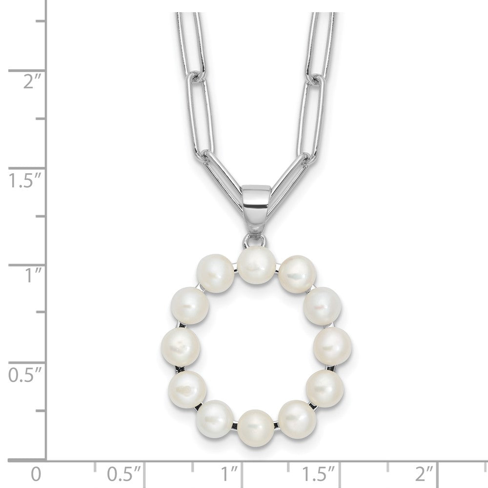 Sterling Silver Rhodium Plated 3-5.5mm Fwc Pearl Letter O 18in Necklace