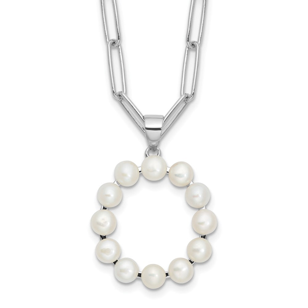Sterling Silver Rhodium Plated 3-5.5mm Fwc Pearl Letter O 18in Necklace