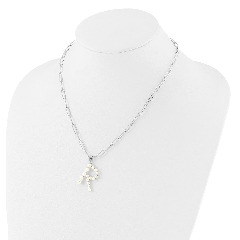Sterling Silver Rhodium Plated 3-5.5mm Fwc Pearl Letter R 18in Necklace