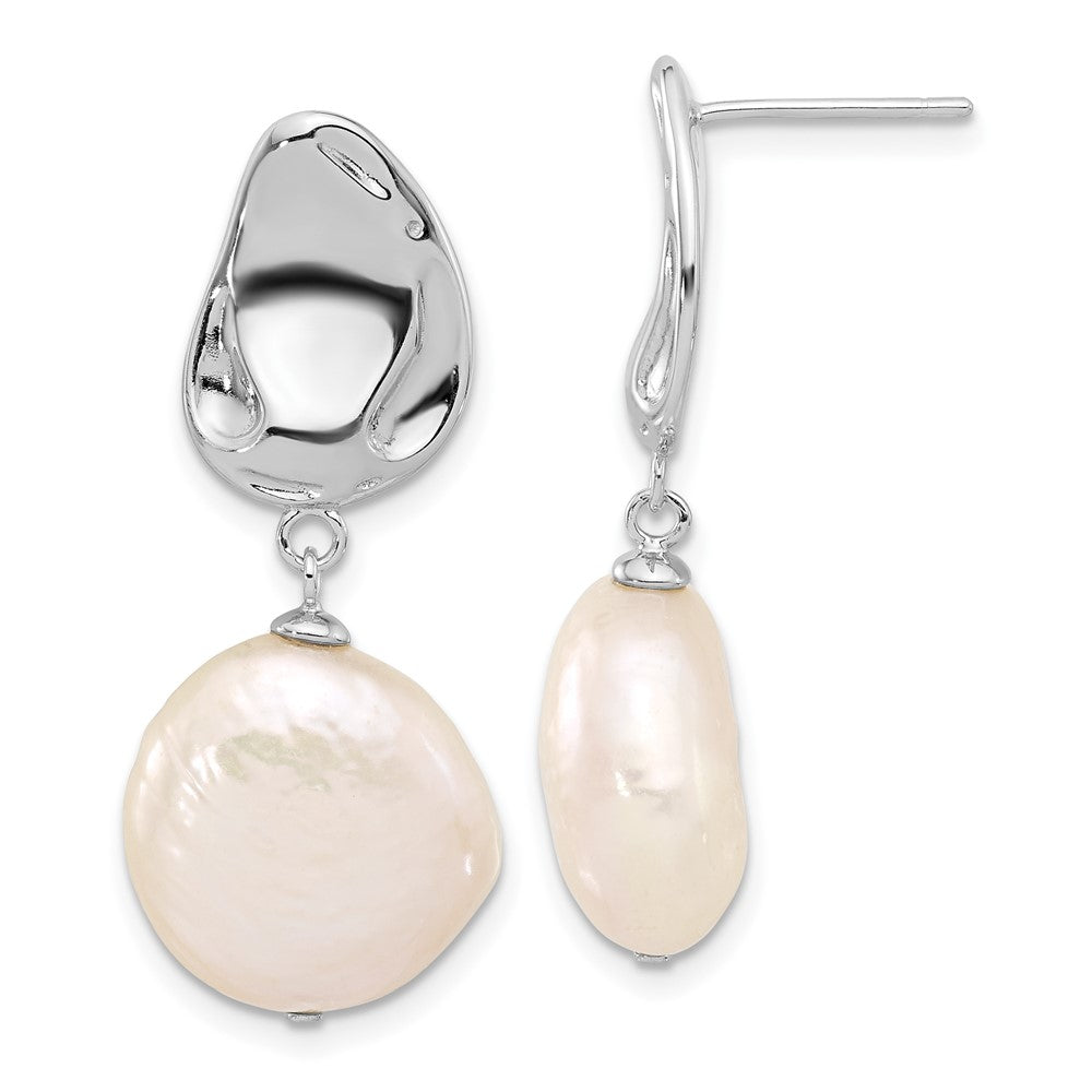 Sterling Silver Rhodium Plated 13-14mm Fwc Pearl 17in Necklace/earring Set