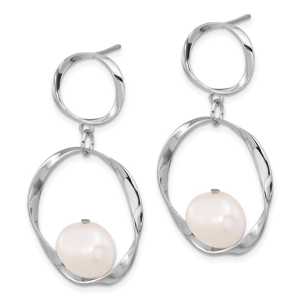 Sterling Silver Rhodium Plated 10-11mm Fwc Pearl w/1.75in Neck/earring Set