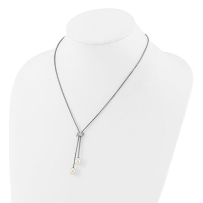 Sterling Silver Rhodium Plated Fwc Pearl/cz w/2in Ext Necklace/earrings Set