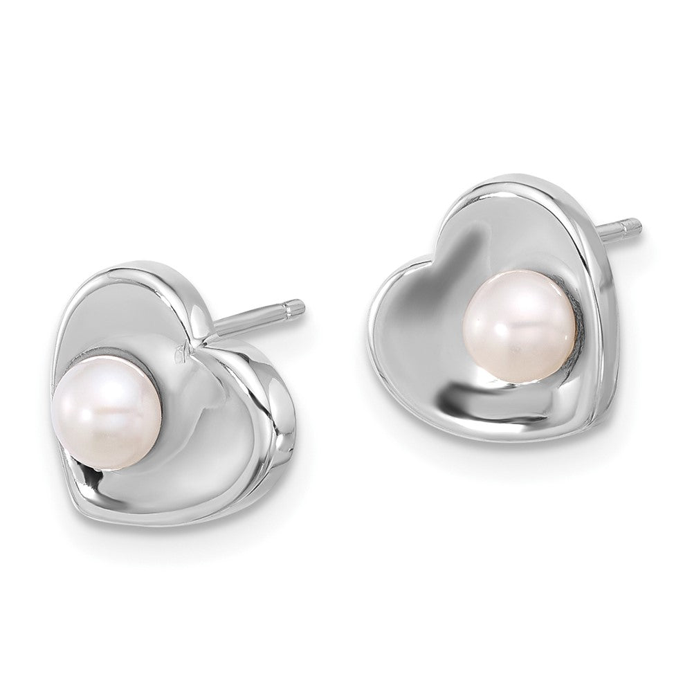 Sterling Silver Rhodium Plated 4-7mm Fwc Pearl 17.5in Heart Neck/earring Set
