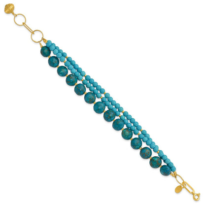 Sterling Silver Gold-Plated Recon Zircon and Turquoise 8in Bracelet