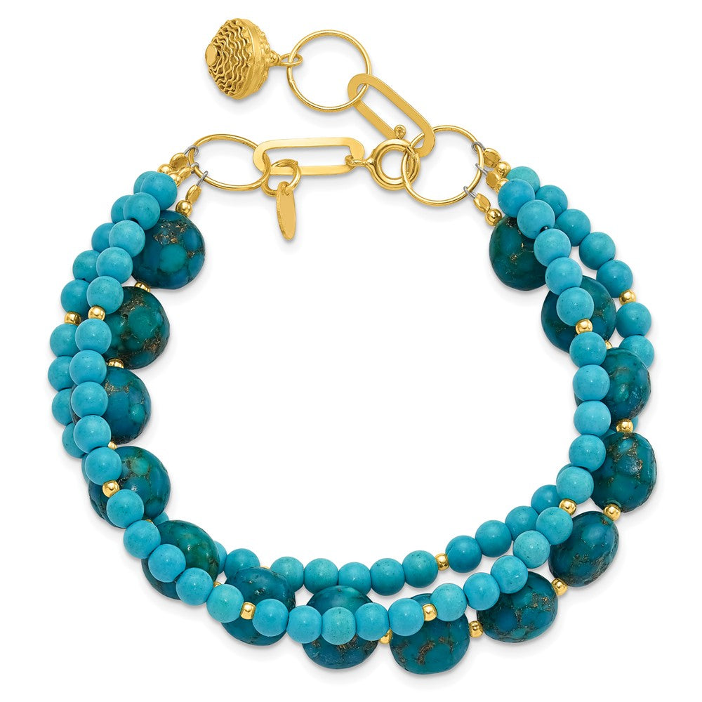 Sterling Silver Gold-Plated Recon Zircon and Turquoise 8in Bracelet