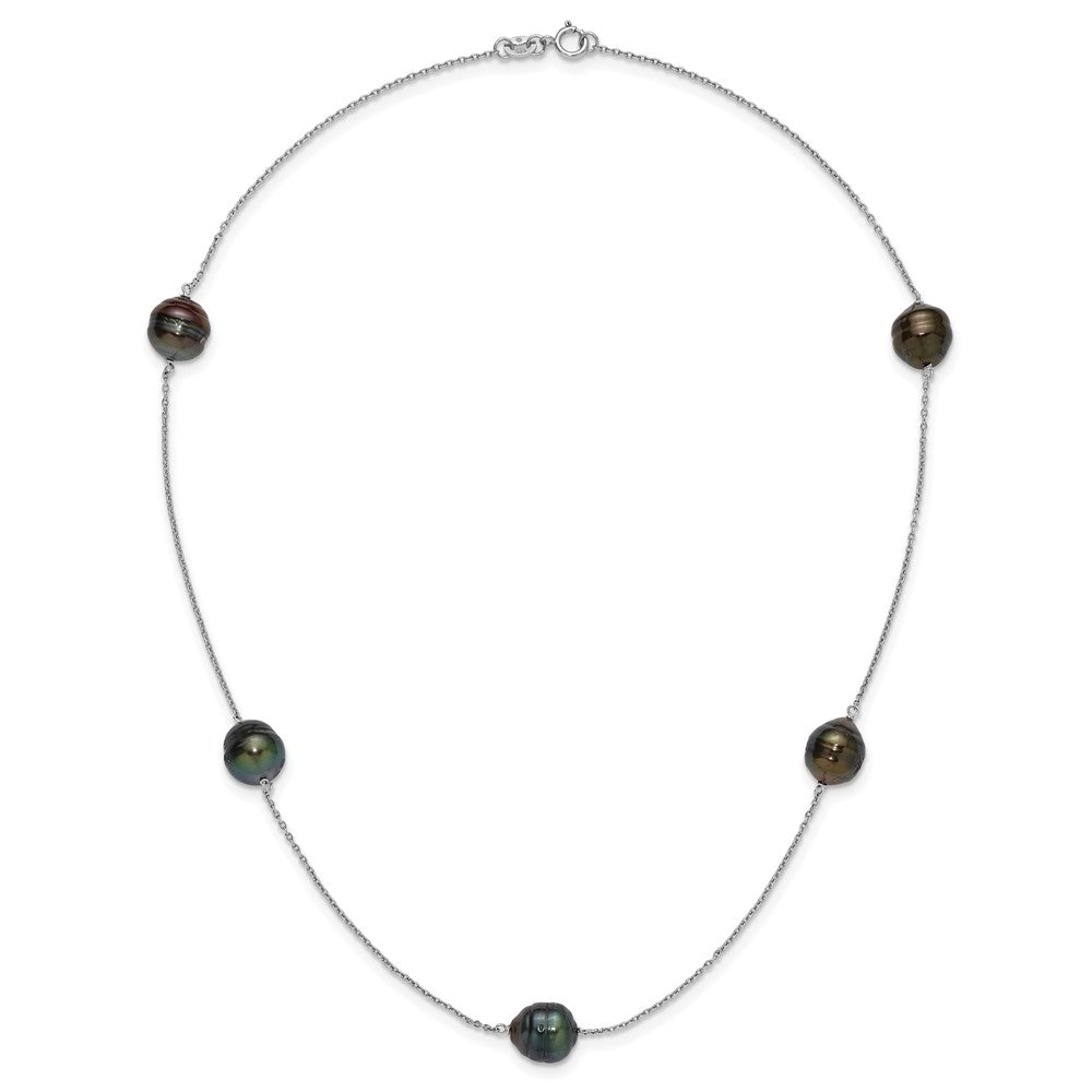 Sterling Silver Rh 9-10mm Baroque 5 Stat Tahitian Saltwater Pearl Necklace