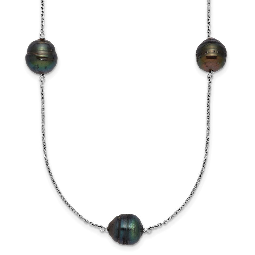 Sterling Silver Rh 9-10mm Baroque 5 Stat Tahitian Saltwater Pearl Necklace