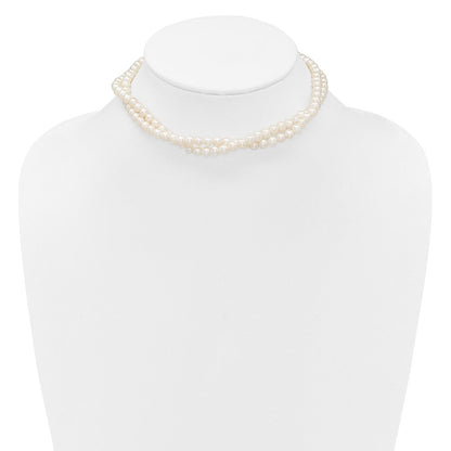 Sterling Silver Rhod 5-6mm Fwc Pearl 2 Strand 14in 2in Ext Choker