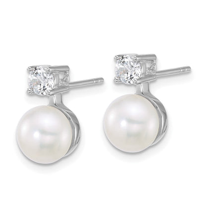 Sterling Silver Rhodium Plated Fwc Pearl and CZ 17in Necklace/earring Set