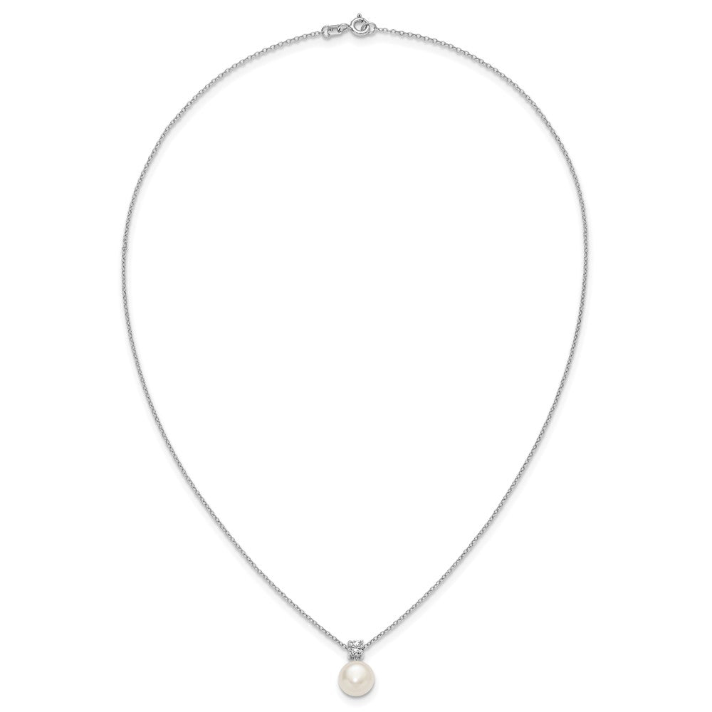 Sterling Silver Rhodium Plated Fwc Pearl and CZ 17in Necklace/earring Set