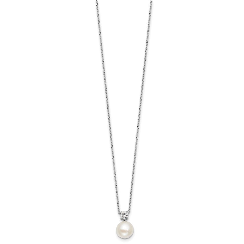 Sterling Silver Rhodium Plated Fwc Pearl and CZ 17in Necklace/earring Set