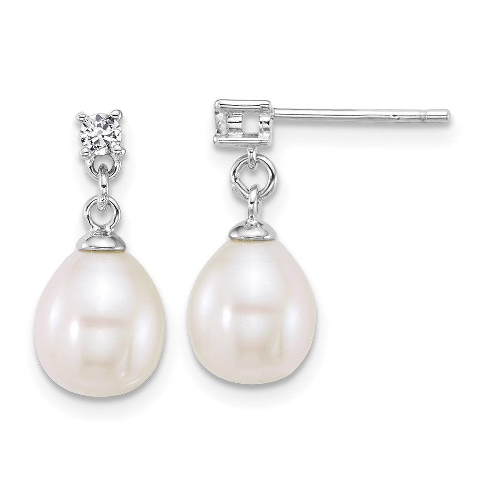 Sterling Silver Rhodium Plated Fwc Pearl and CZ 17in Necklace/earring Set