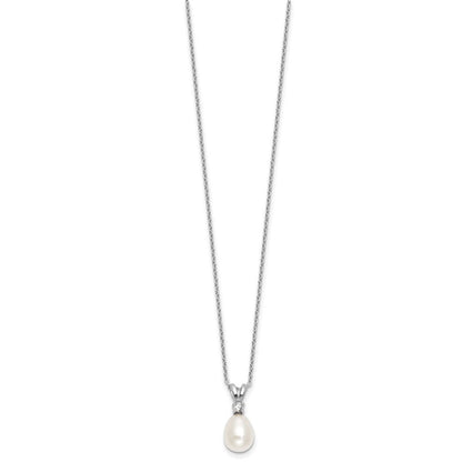 Sterling Silver Rhodium Plated Fwc Pearl and CZ 17in Necklace/earring Set