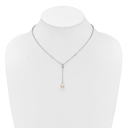Sterling Silver Rhodium Plated Fwc Pearl 16in Necklace/dangle Earring Set