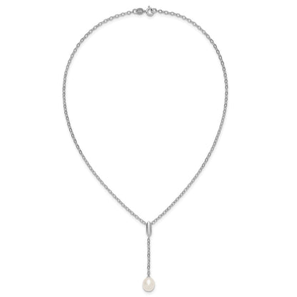 Sterling Silver Rhodium Plated Fwc Pearl 16in Necklace/dangle Earring Set
