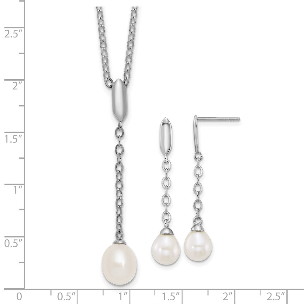 Sterling Silver Rhodium Plated Fwc Pearl 16in Necklace/dangle Earring Set