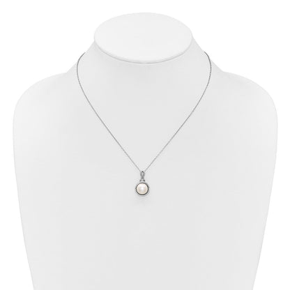 Sterling Silver Rhodium Plated Fwc Pearl and CZ 17in Necklace/earring Set