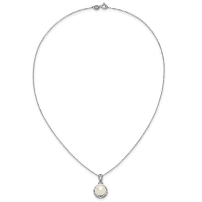Sterling Silver Rhodium Plated Fwc Pearl and CZ 17in Necklace/earring Set