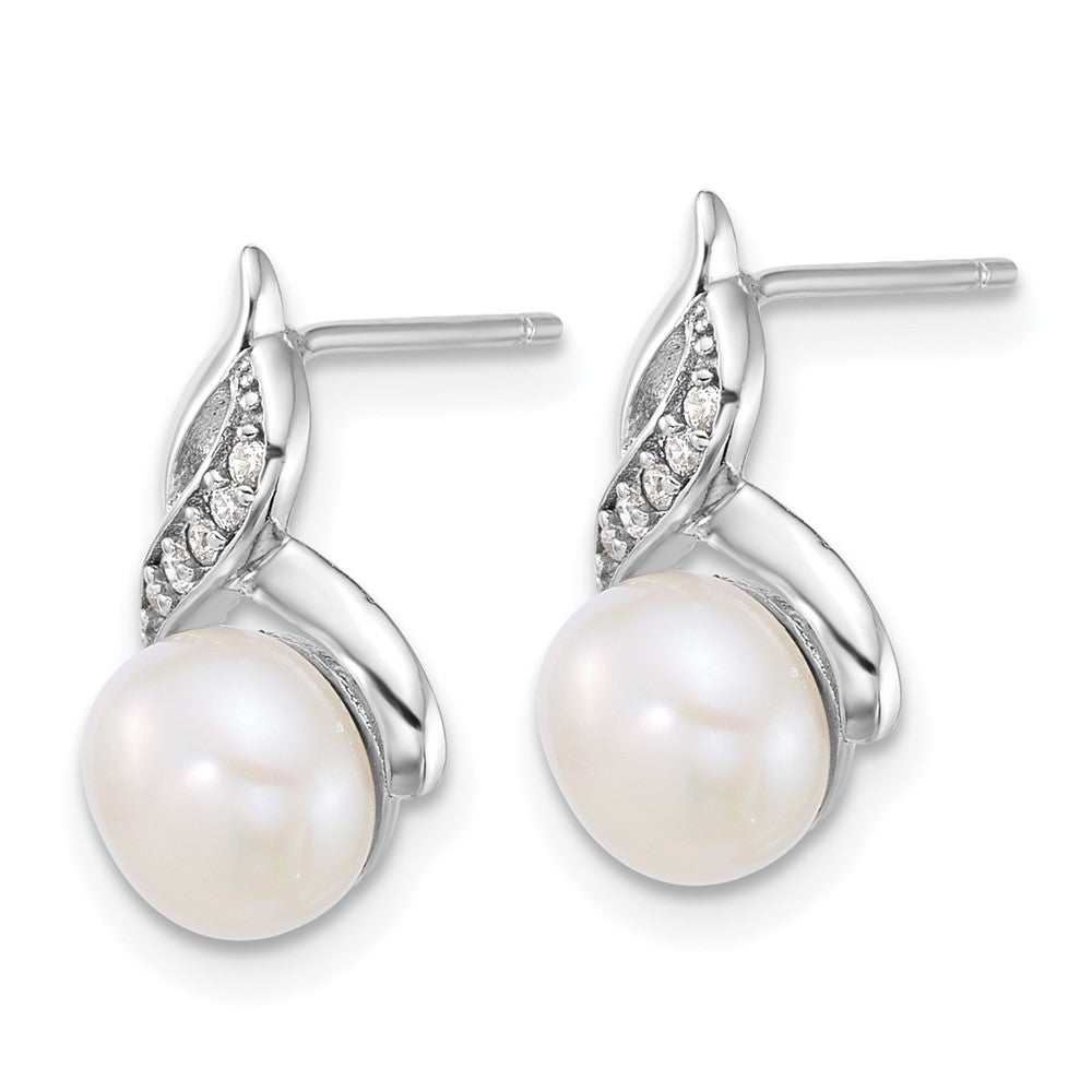 Sterling Silver Rhodium Plated Fwc Pearl and CZ 17in Necklace/earring Set