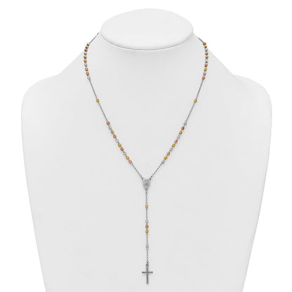 Sterling Silver Rhodium and Gold-Plated 18.5in w/1in Ext. Rosary Necklace