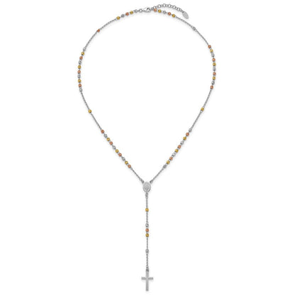 Sterling Silver Rhodium and Gold-Plated 18.5in w/1in Ext. Rosary Necklace