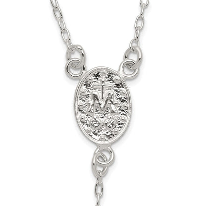 Sterling Silver Polished and Beaded Rosary Necklace