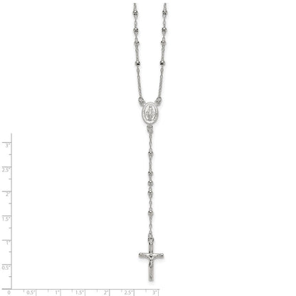 Sterling Silver Polished and Beaded Rosary Necklace
