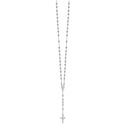 Sterling Silver Polished and Beaded Rosary Necklace