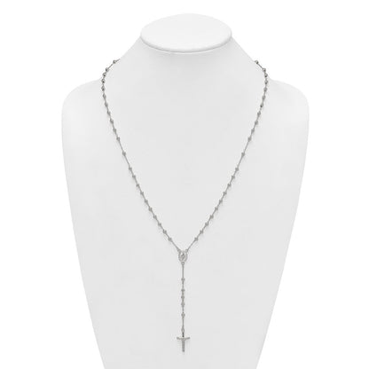 Sterling Silver Polished and Beaded Rosary Necklace