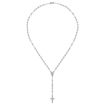 Sterling Silver Polished and Beaded Rosary Necklace