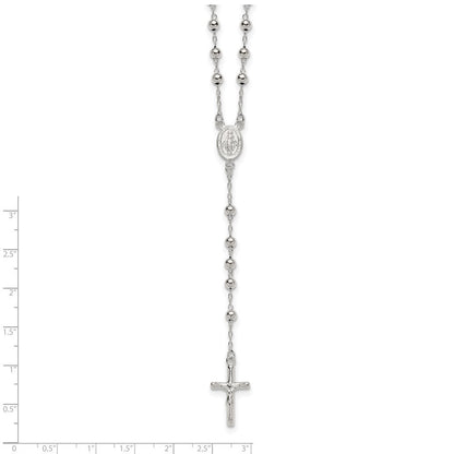 Sterling Silver Polished and Beaded Rosary Necklace