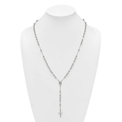 Sterling Silver Polished and Beaded Rosary Necklace