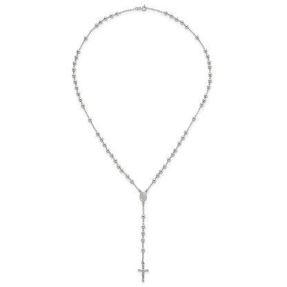 Sterling Silver Polished and Beaded Rosary Necklace