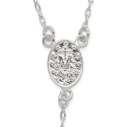 Sterling Silver Polished and Beaded Rosary Necklace