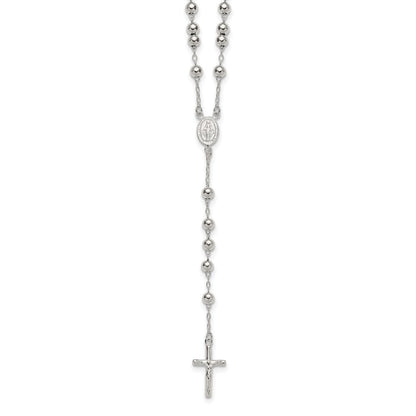 Sterling Silver Polished and Beaded Rosary Necklace