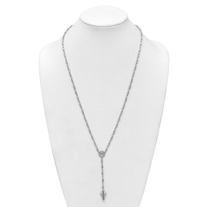 Sterling Silver Rhodium Plated CZ 26.5in Heart Link Cross Ash Holder Necklace