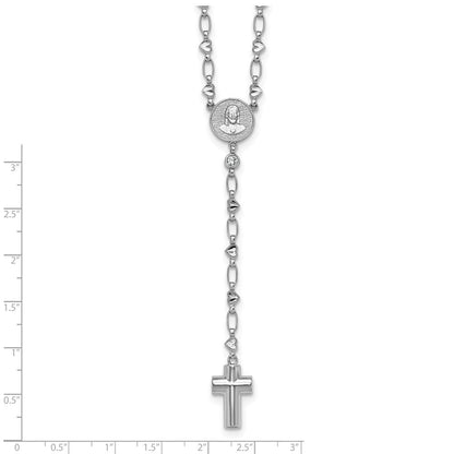 Sterling Silver Rhodium Plated CZ 26.5in Heart Link Cross Ash Holder Necklace