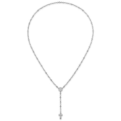 Sterling Silver Rhodium Plated CZ 28.5in Hrt/cross Link Cross Ash Holder Necklac
